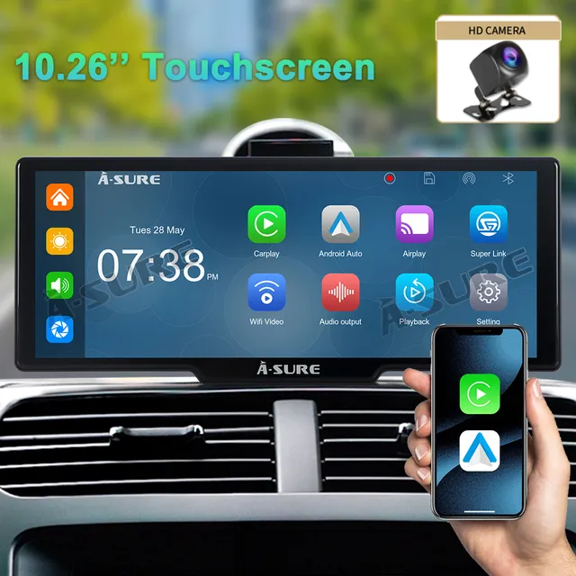 A-Sure Radio accessories 10,26 Zoll CarPlay-Display 4K Dashcam