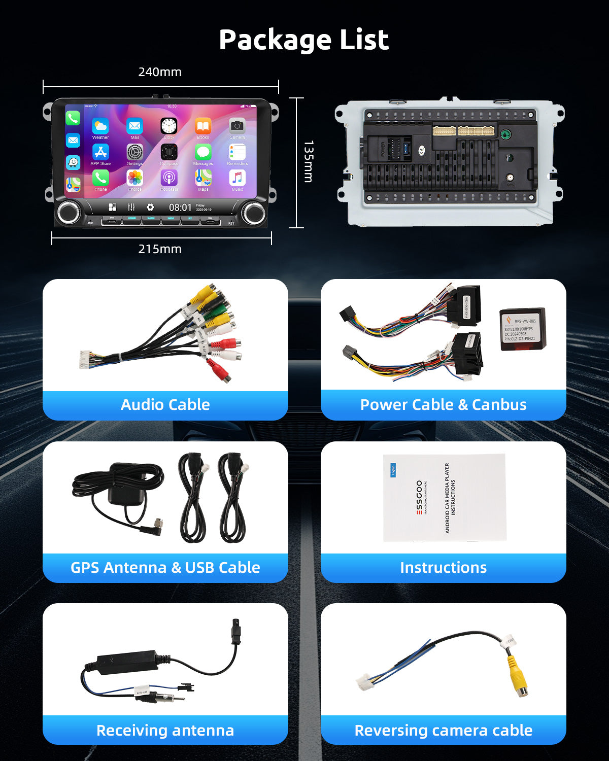 ESSGOO Car Stereo AR9002 Autoradio 9 Zoll für VW Android 15 IPS