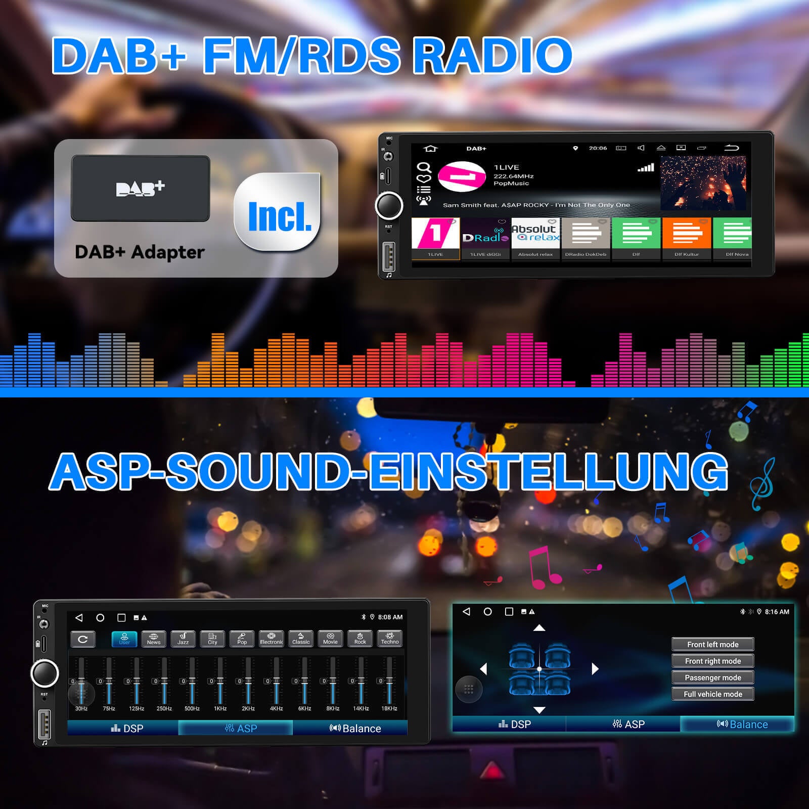 ESSGOO Car Stereo TS0002 6,86 Zoll 1-DIN Autoradio DAB