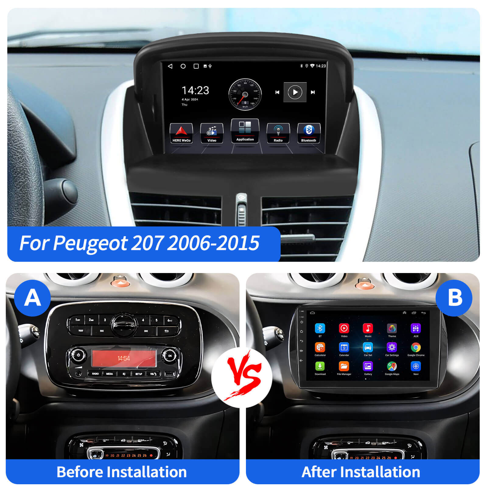 ESSGOO AR7001 MP5 Autoradio 7 Zoll für Peugeot 207 Android