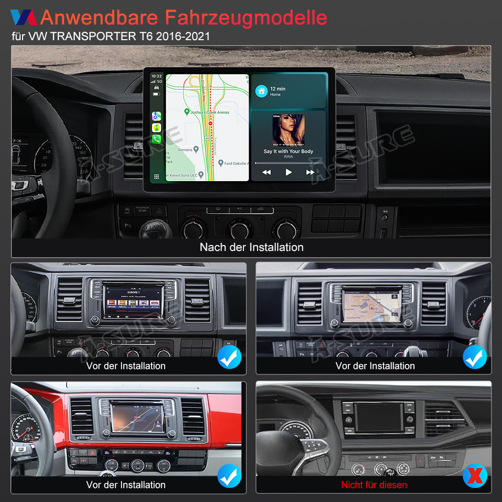 A-Sure GPS car radios VW T6 Transporter Autoradio 13,1 Zoll 4+64GB