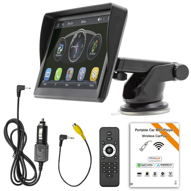 ESSGOO Portable CarPlay CarPlay-Display 7 Zoll kabellos Bluetooth FM