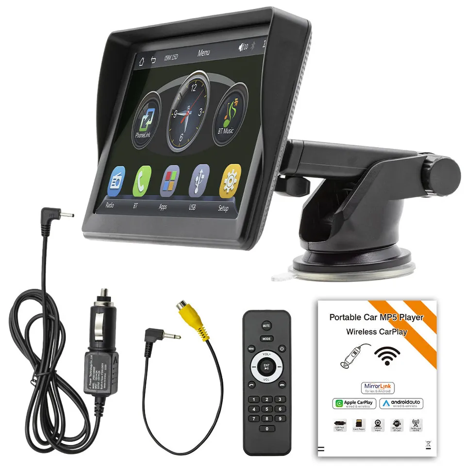 ESSGOO Portable CarPlay CarPlay-Display 7 Zoll kabellos Bluetooth FM