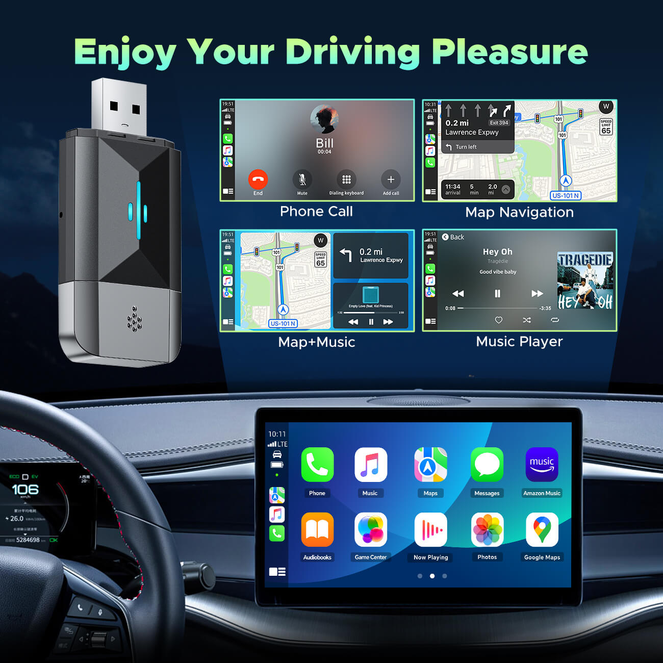 LAMTTO Adapter RC22 Wireless CarPlay 2-in-1 1er Pack