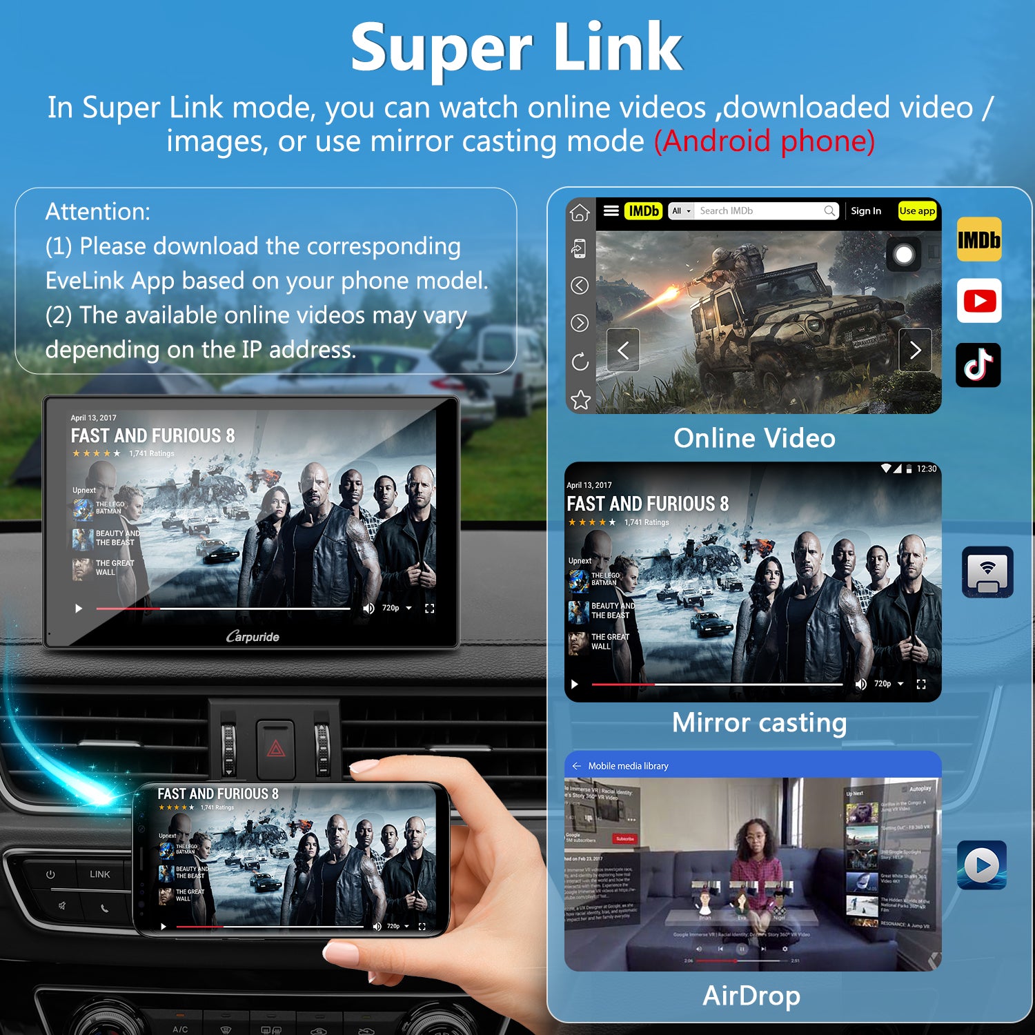 Carpuride W905 CarPlay-Display 9 Zoll mit Dual-Kamera DVR