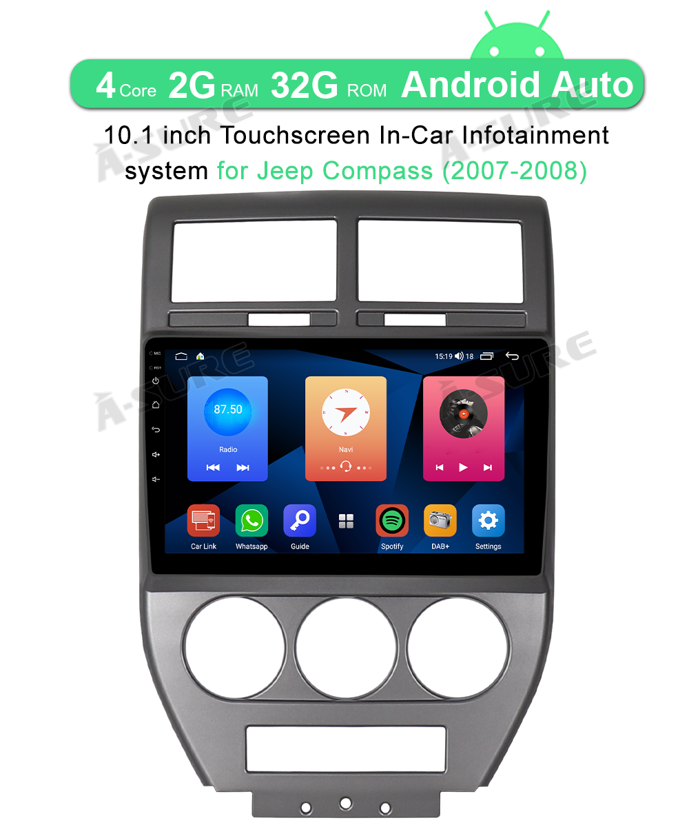 A-Sure GPS Autoradio Jeep Compass 10,1 Zoll 2+32GB CarPlay