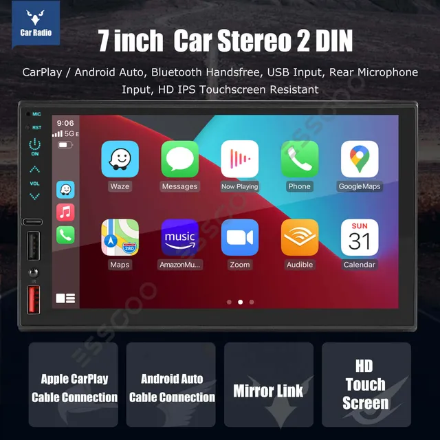 ESSGOO Car Stereo FS02W 2-DIN Autoradio 7 Zoll mit CarPlay