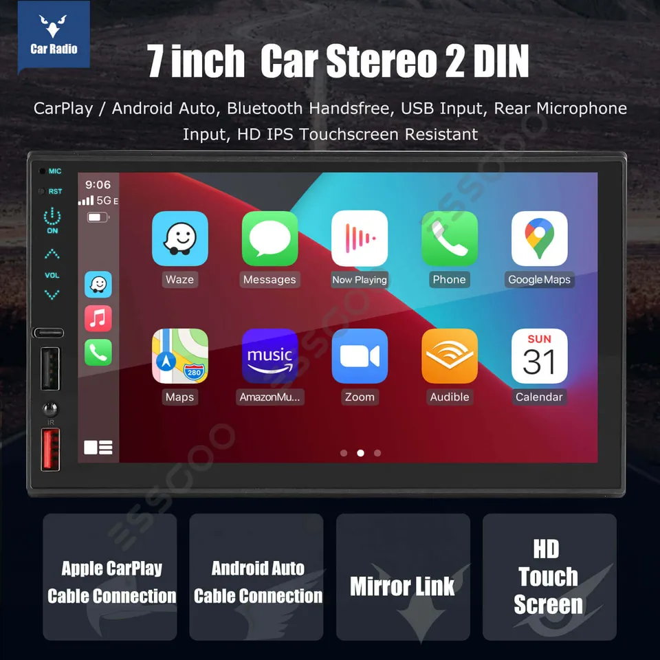 ESSGOO Car Stereo FS02W 2-DIN Autoradio 7 Zoll mit CarPlay