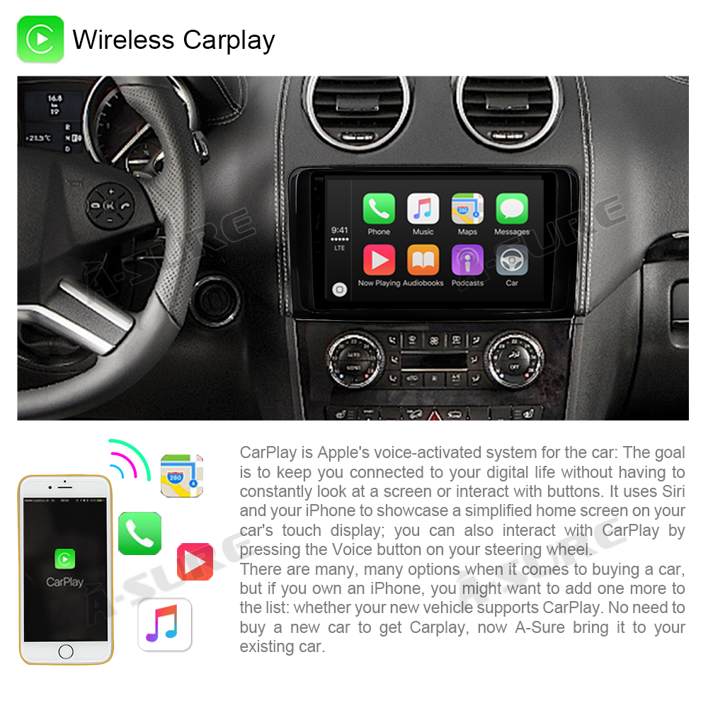 A-Sure 9 Zoll Android Autoradio 2+32GB für Mercedes ML W164