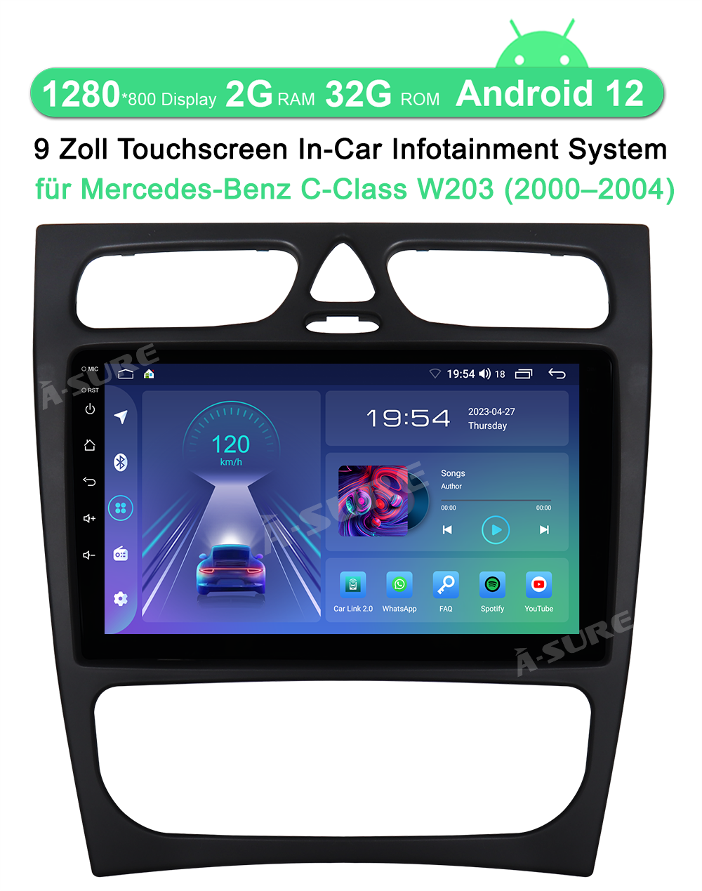A-Sure Autoradio Mercedes C-Klasse W203 2+32GB Android 12