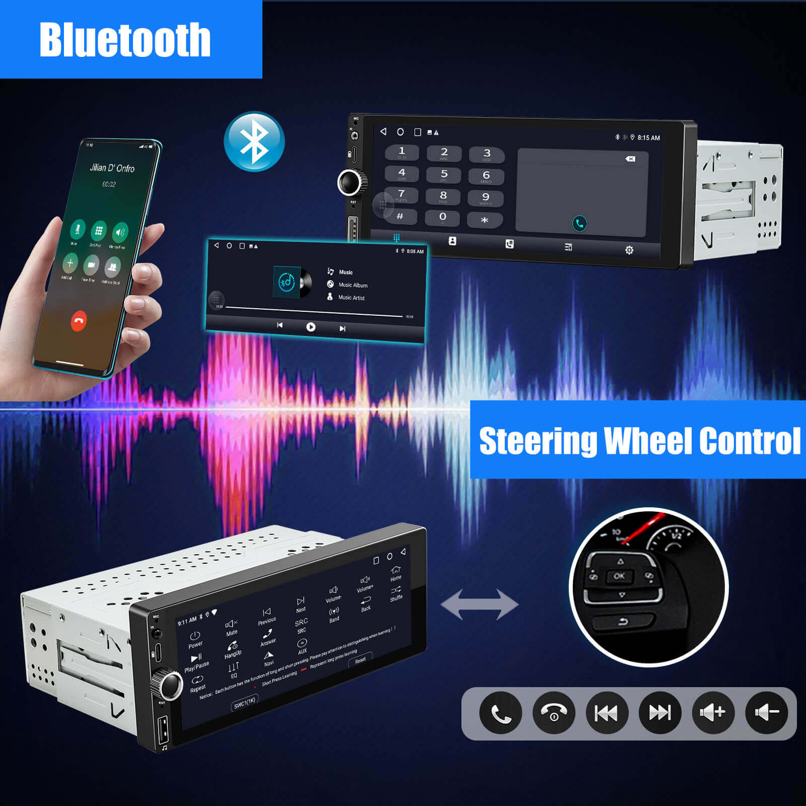 ESSGOO Car Stereo TS0002 6,86 Zoll 1-DIN Autoradio DAB