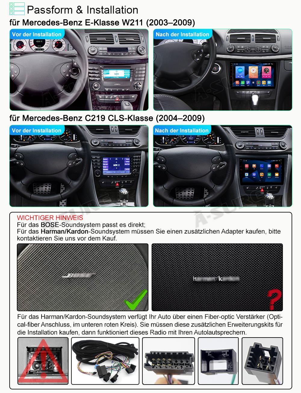 A-Sure GPS Autoradio 9 Zoll 2+32GB für Mercedes W211 CLS
