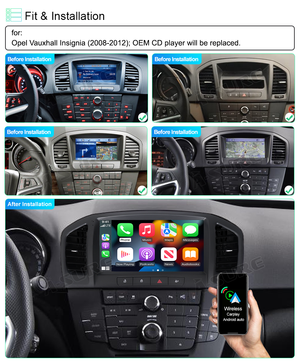 A-Sure GPS Autoradio Opel Insignia 9 Zoll 2+32GB CarPlay