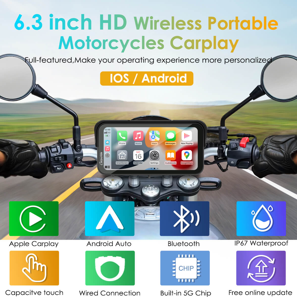 Carpuride W603 Motorrad CarPlay-Display IP67 wasserdicht