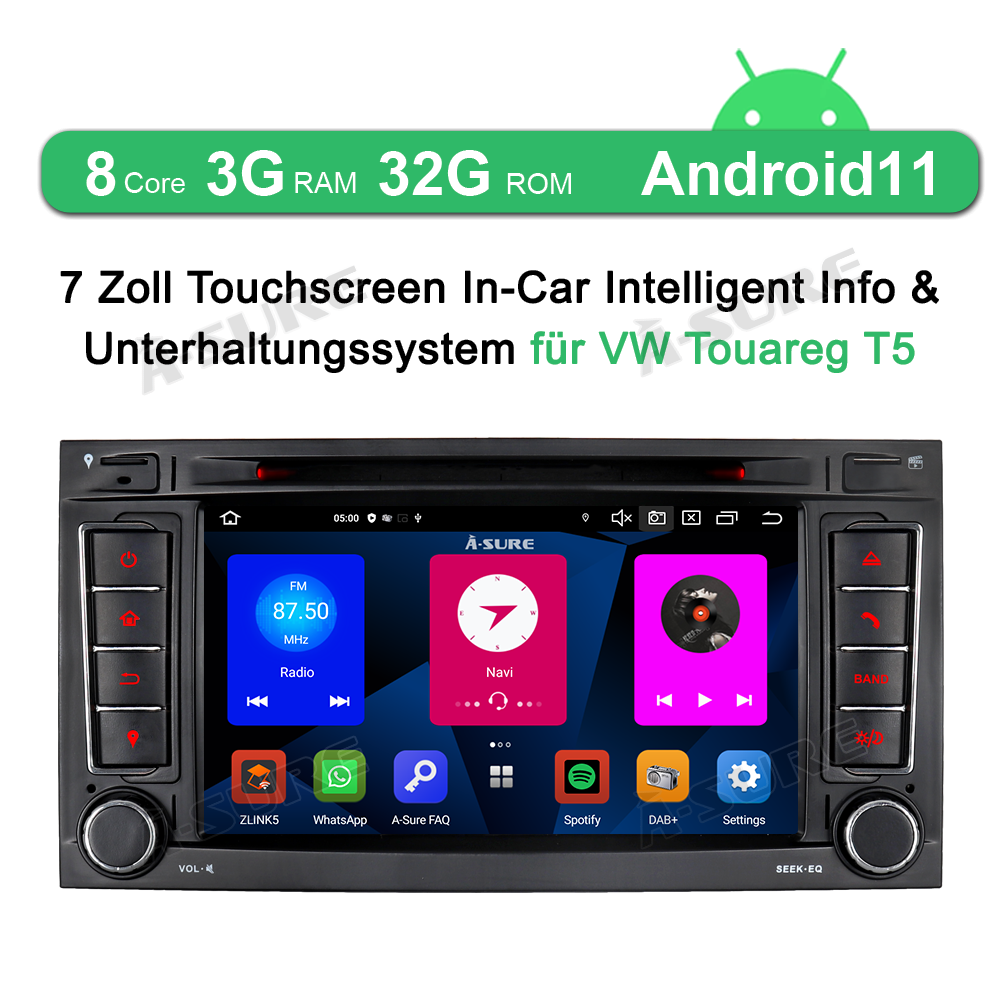 A-Sure GPS Autoradio 7 Zoll Touareg T5 3+32GB DVD CarPlay