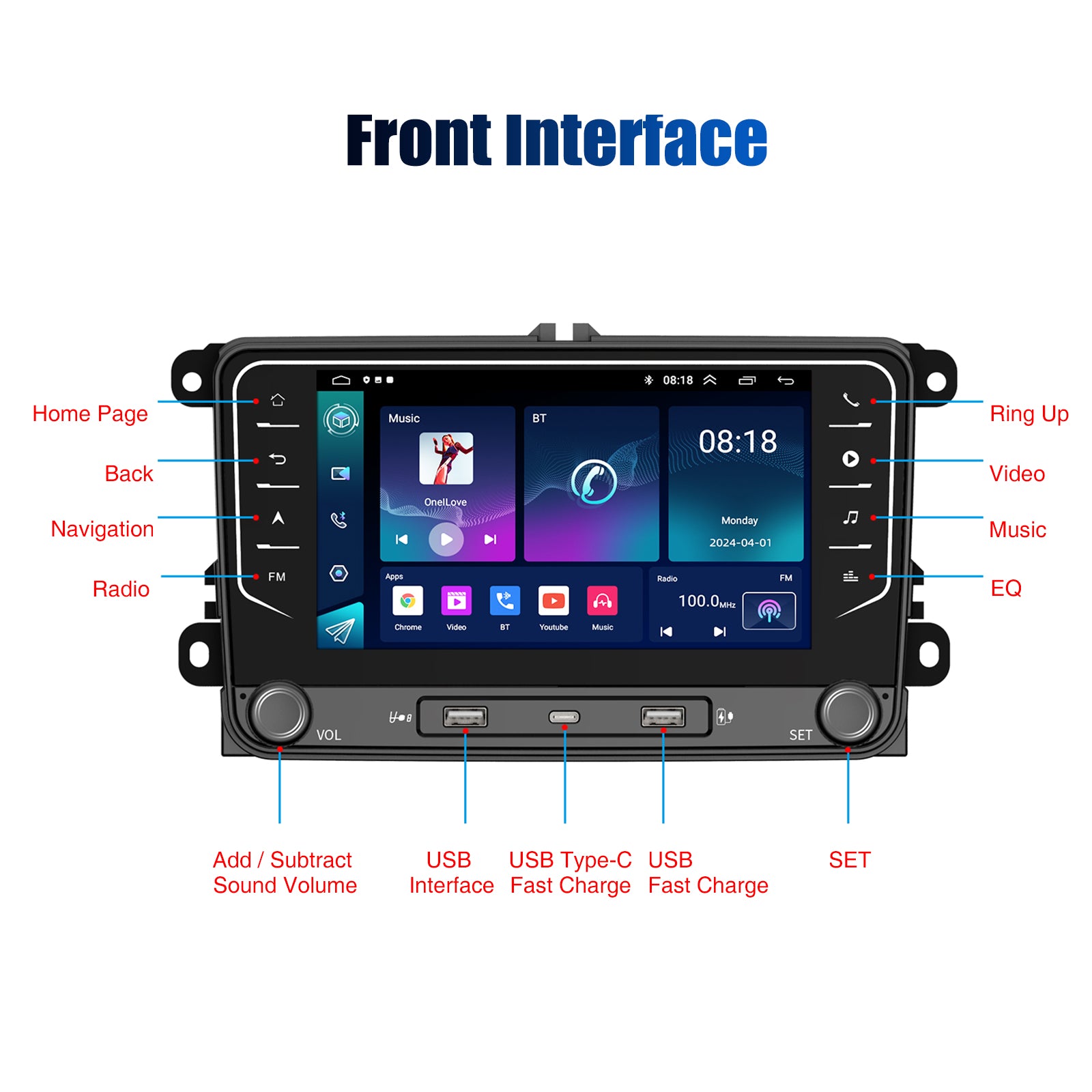 ESSGOO Car Stereo AR7002-7021D Autoradio 7 Zoll Android 16 für VW