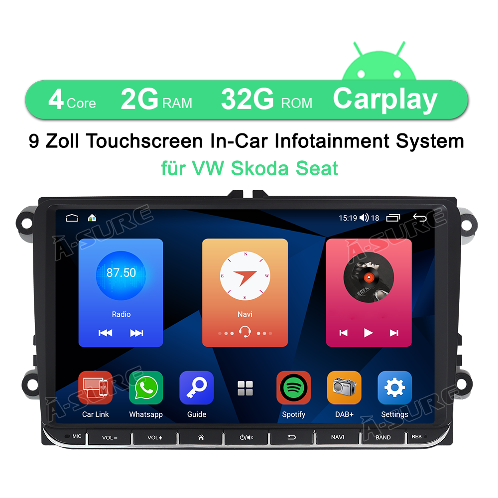 A-Sure GPS car radios 9 Zoll Autoradio VW Golf 5 6 32GB