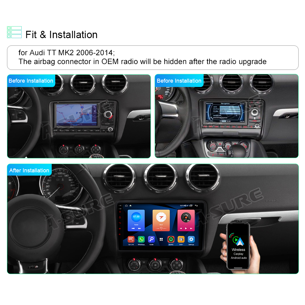 A-Sure GPS Autoradio Audi TT 9 Zoll 2+32GB CarPlay