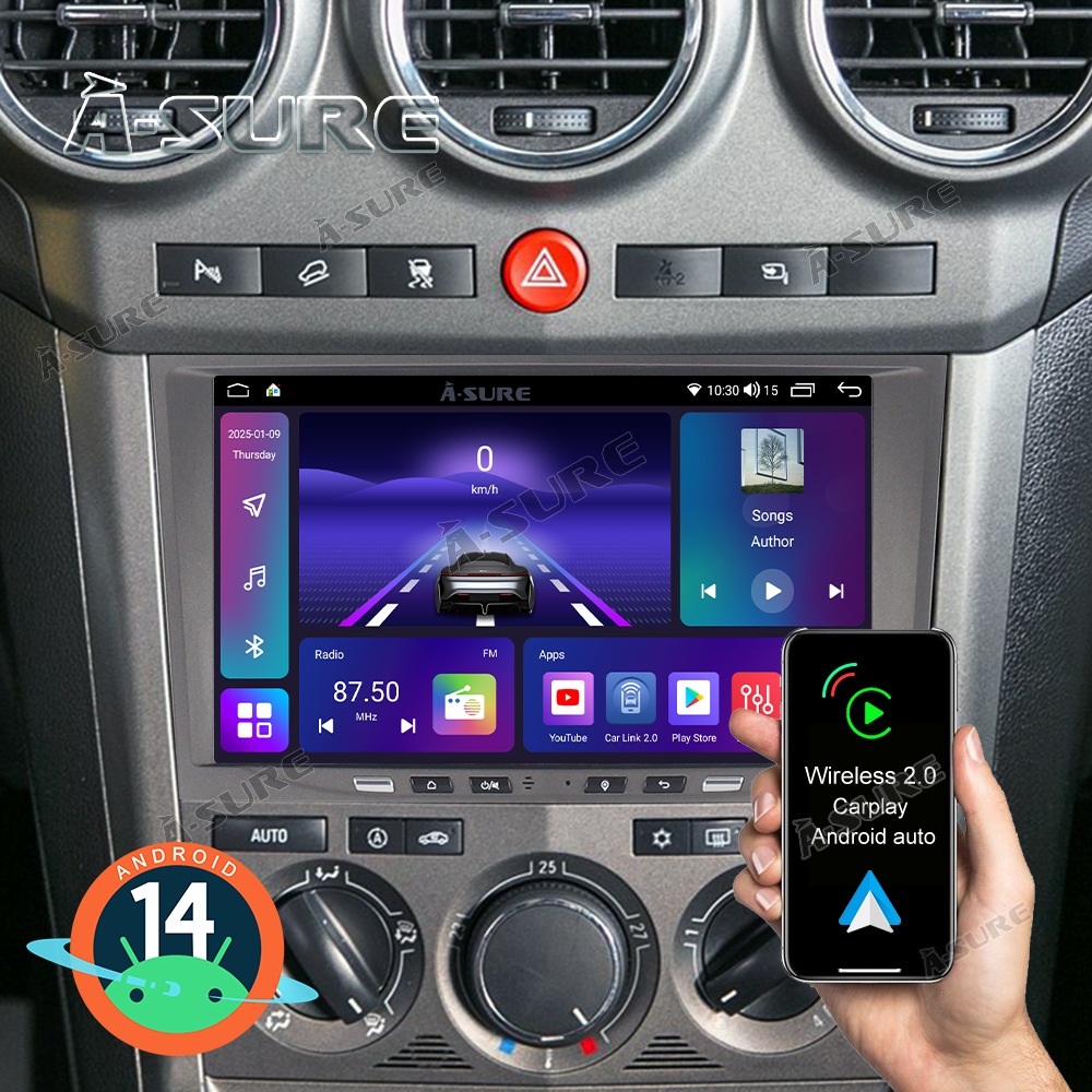 A-Sure GPS Autoradio Opel 8-Zoll 64GB Android 15 schwarz