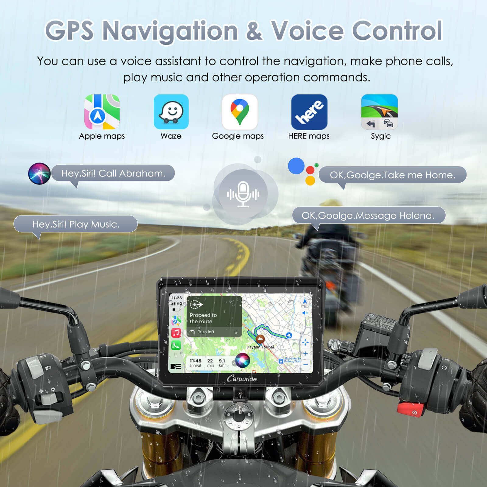 Carpuride 702RS Pro 7 Zoll Motorrad CarPlay-Display mit Radar BSD