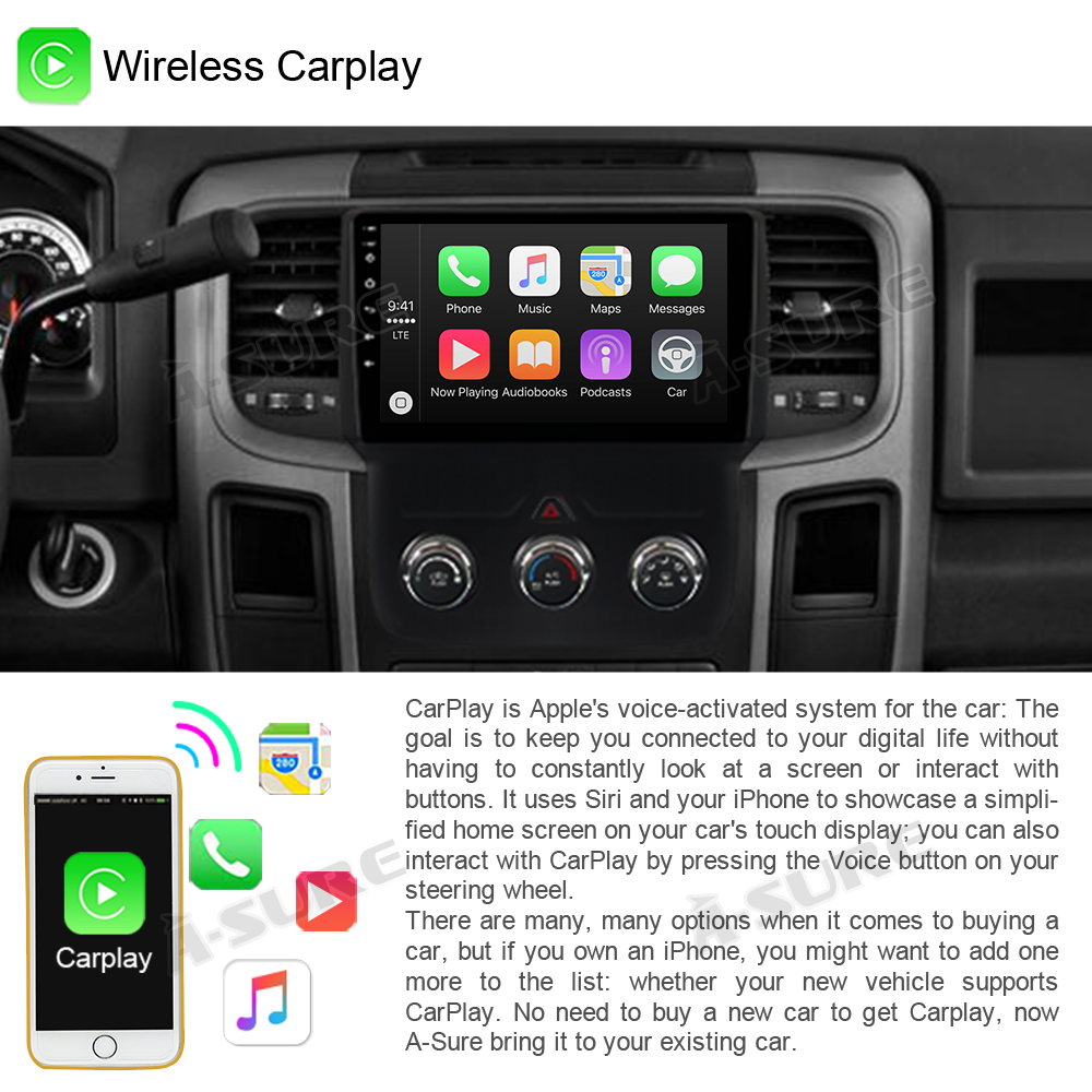 A-Sure Dodge Ram Autoradio Android 11 2+32GB Manuelle Klima CarPlay