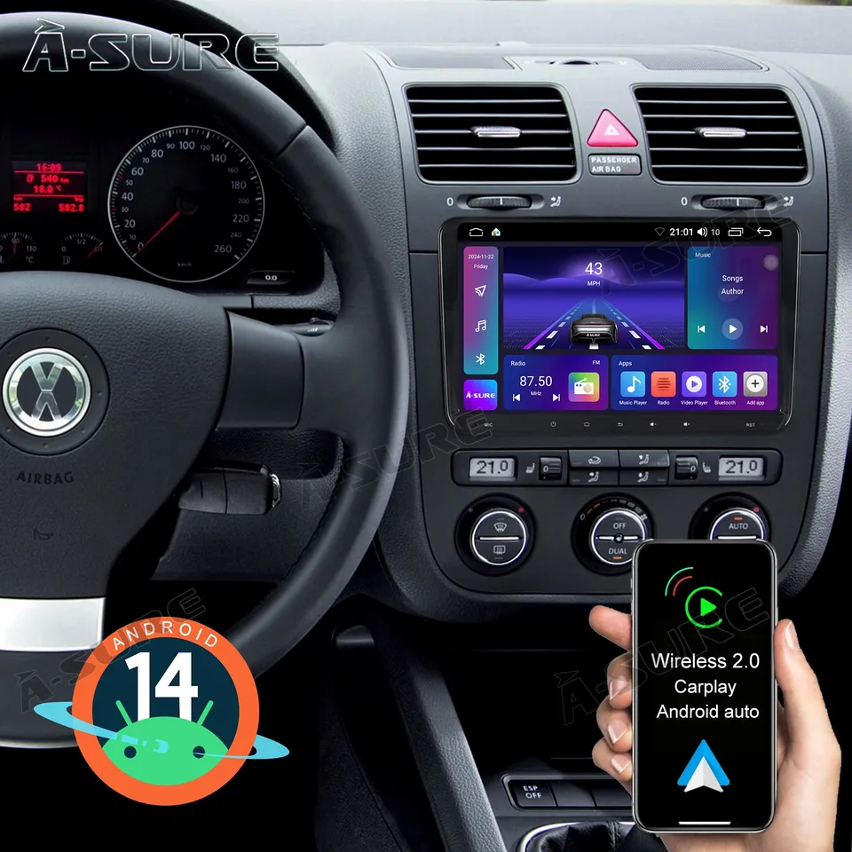A-Sure GPS car radios Autoradio für VW Golf Passat 9 Zoll 2+64GB