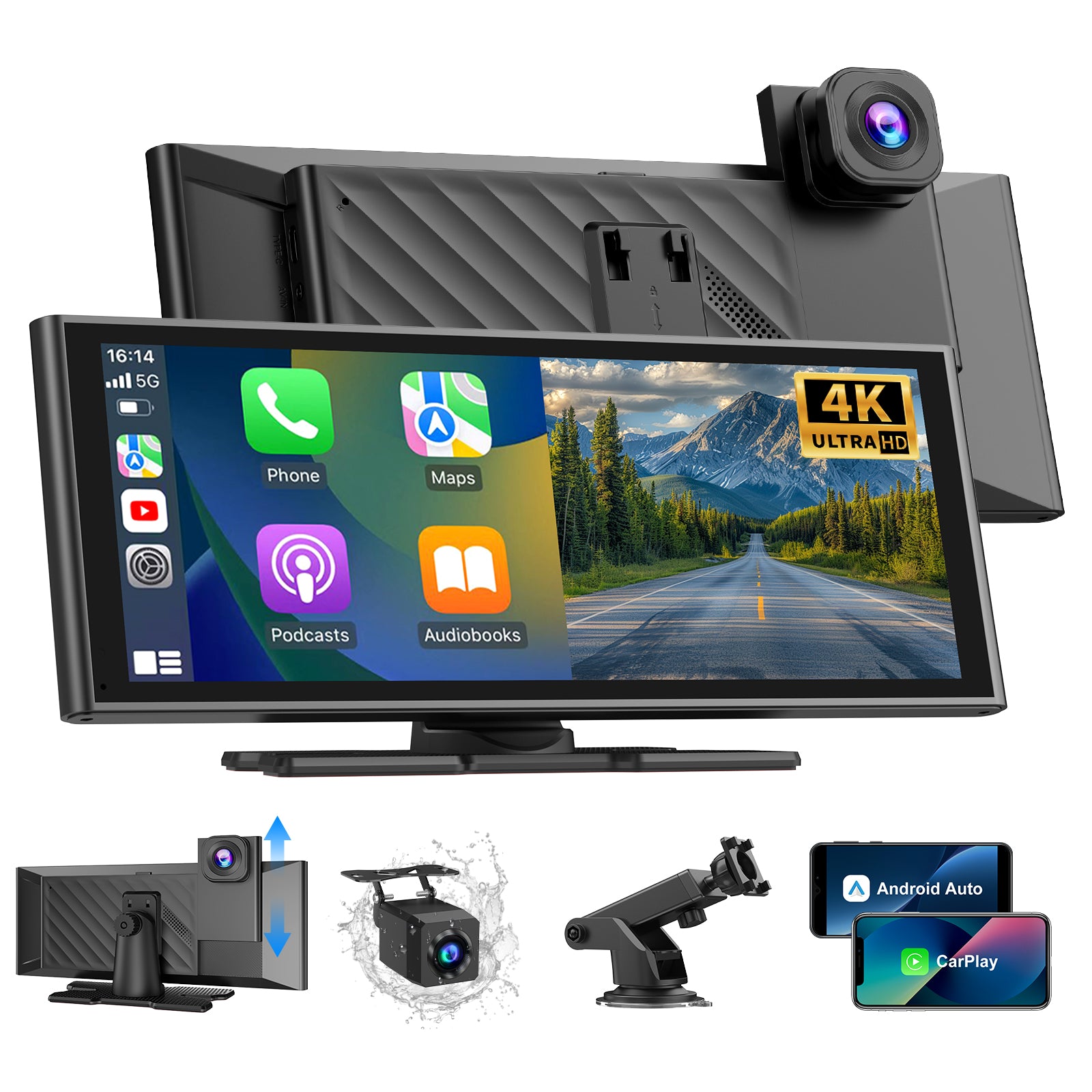 ESSGOO Dash Cam CarPlay E64 Display 10,26 Zoll 4K Kamera