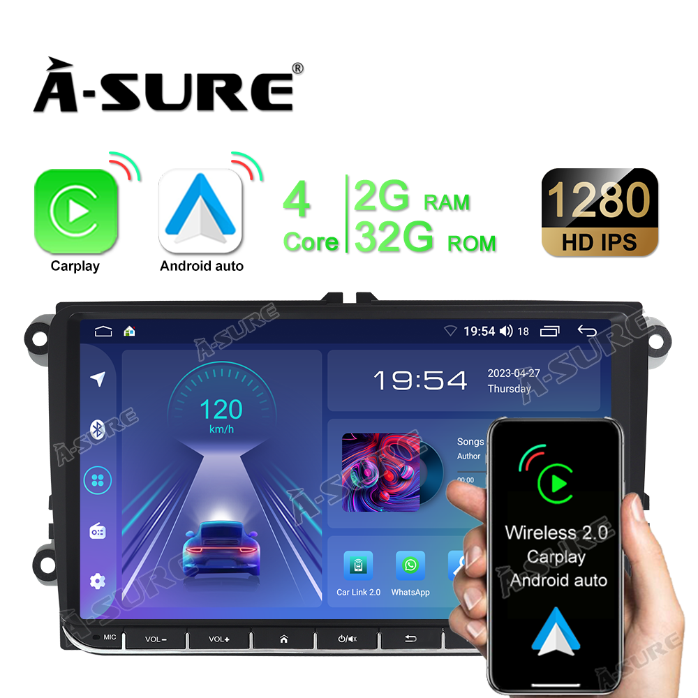 A-Sure 9 Zoll 2+32GB Autoradio VW Golf 5 6 CarPlay