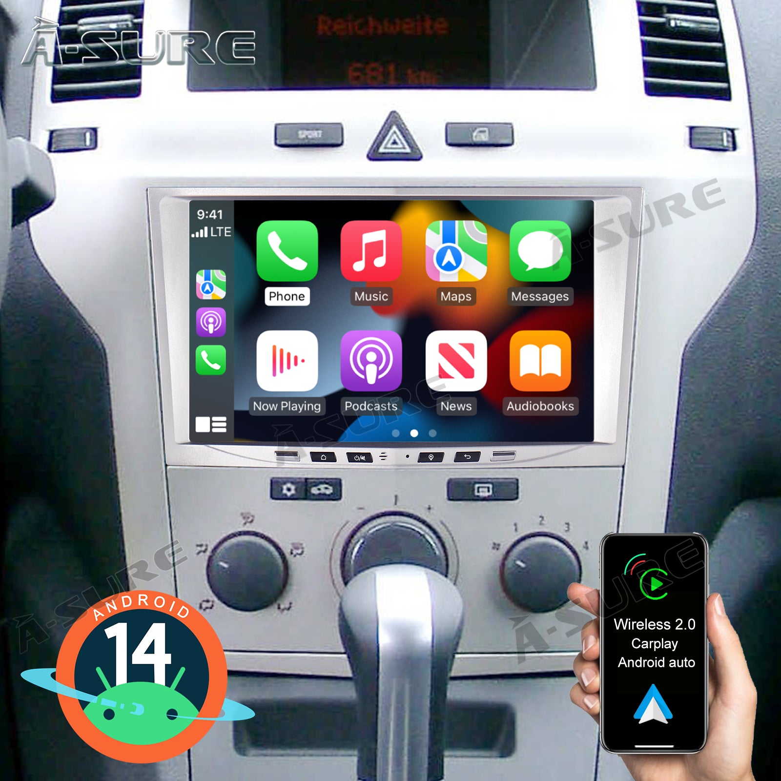 A-Sure GPS Autoradio Opel 8-Zoll 64GB Android 15 schwarz