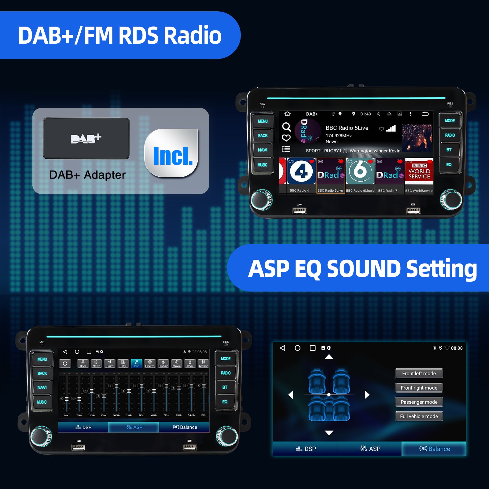 ESSGOO Car Stereo AR7002 7 Zoll Android Autoradio für Volkswagen
