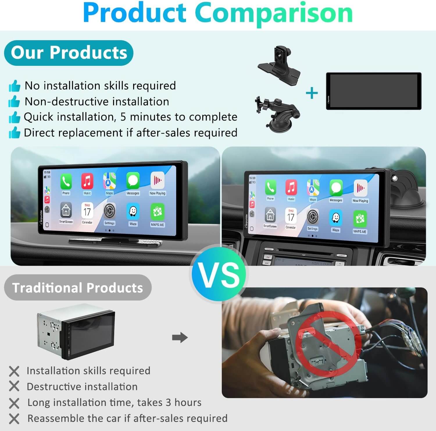 Carpuride V92R Car Smart Stereo Display 10,26 Zoll CarPlay ohne Kamera