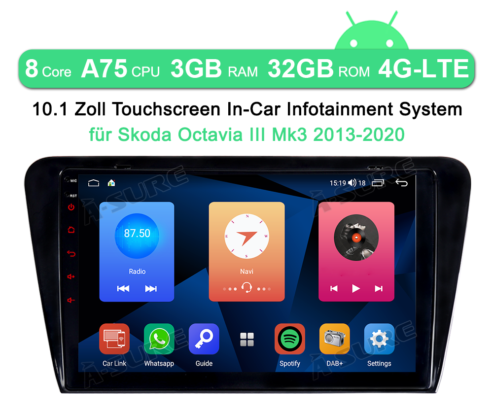 A-Sure Octavia III 10,1 Zoll Autoradio 3GB+32GB 4G LTE CarPlay