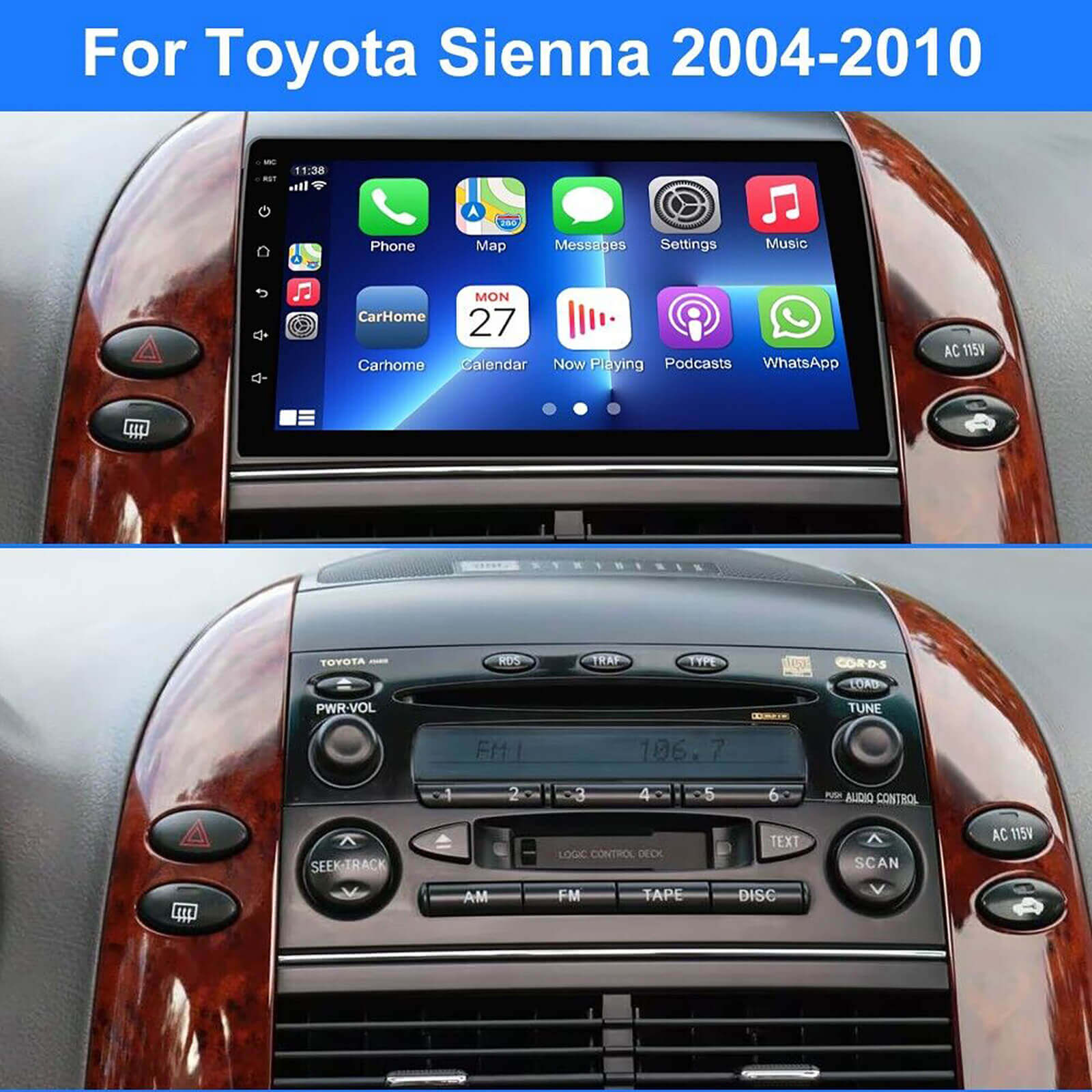 ESSGOO Car Stereo Autoradio 9 Zoll für Toyota Sienna mit Kamera