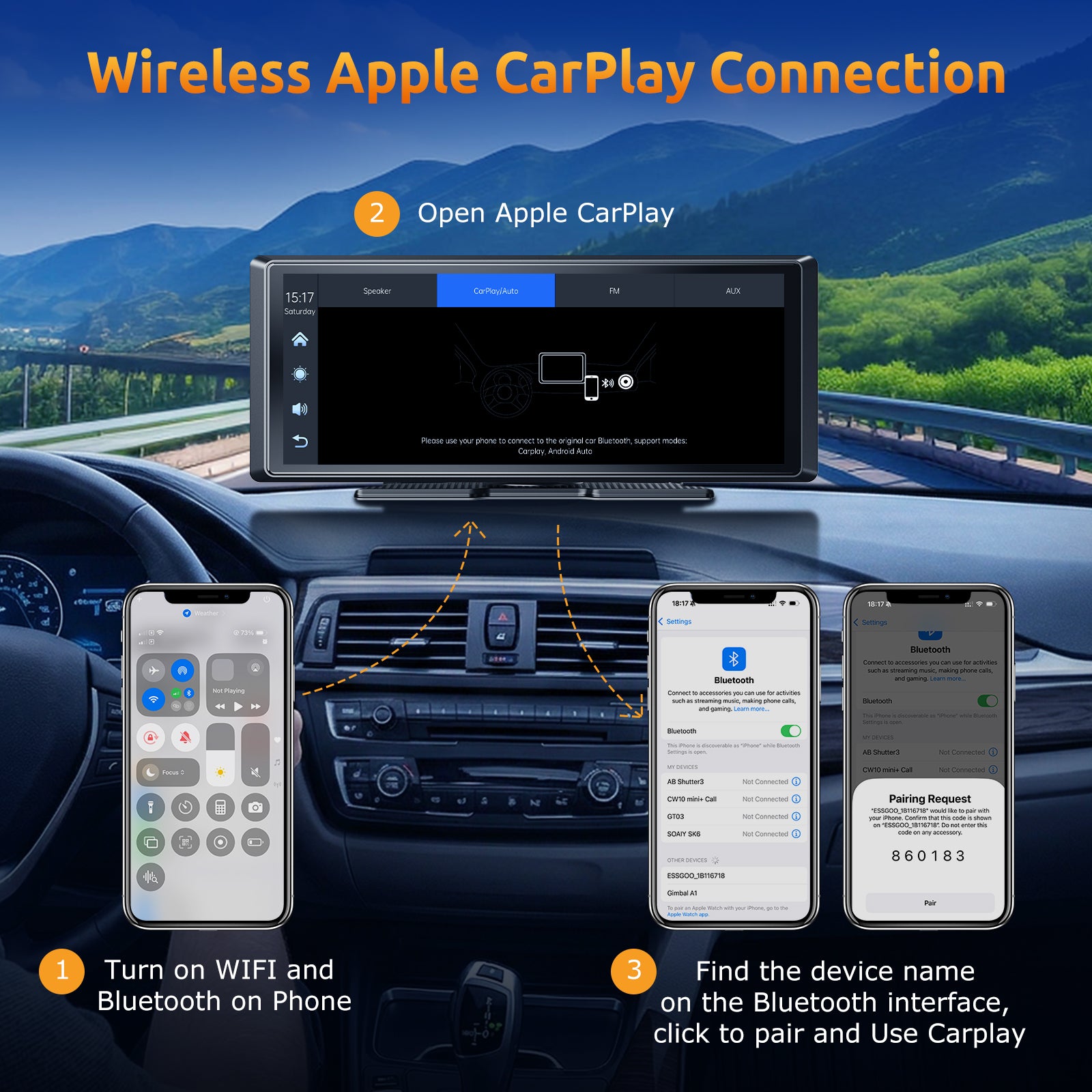 ESSGOO Dash Cam CarPlay E42 CarPlay-Display 8,1 Zoll 4K