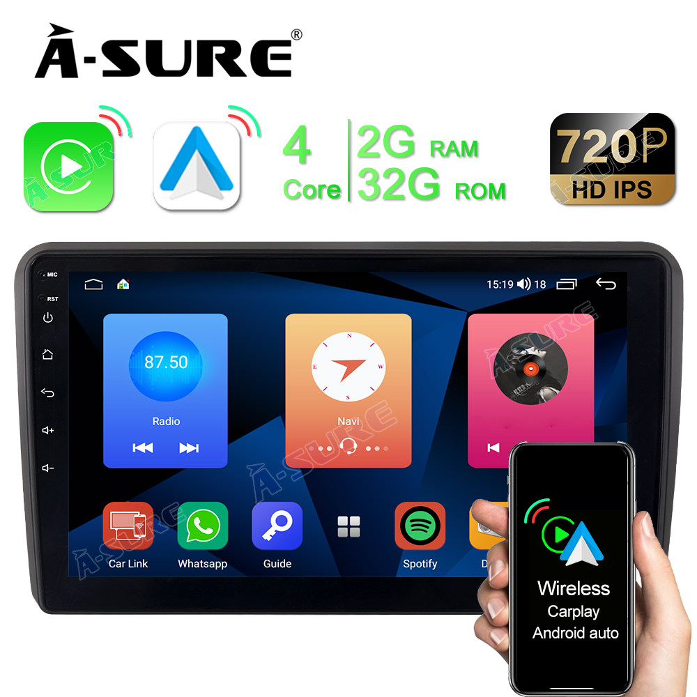 A-Sure GPS Autoradio für Audi A3 S3 RS3 9 Zoll 2+32GB DSP