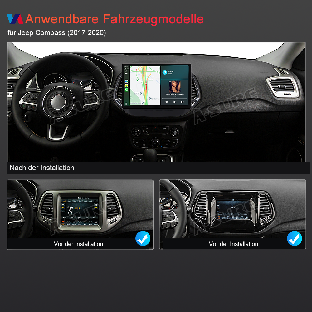 A-Sure GPS 13,1 Zoll Autoradio für Jeep Compass 4+64GB 2K