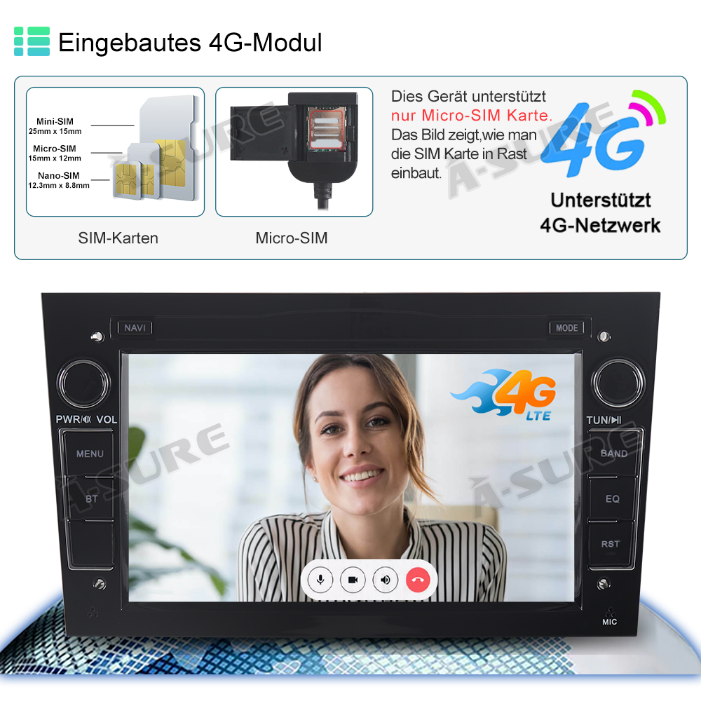 A-Sure GPS 9" Android 13 4+64GB Autoradio für Opel 8-Kern CarPlay