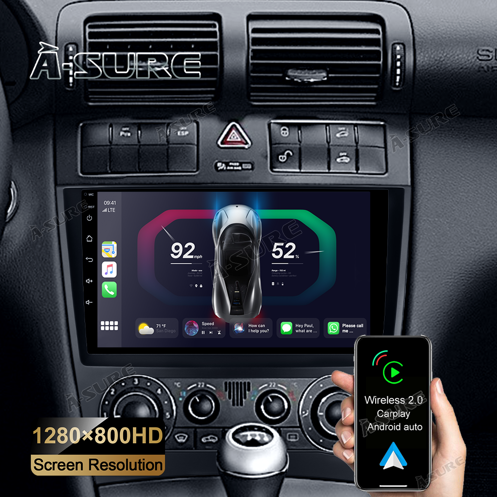 A-Sure GPS Autoradio 9 Zoll 2+32GB für Mercedes C W203 DAB+