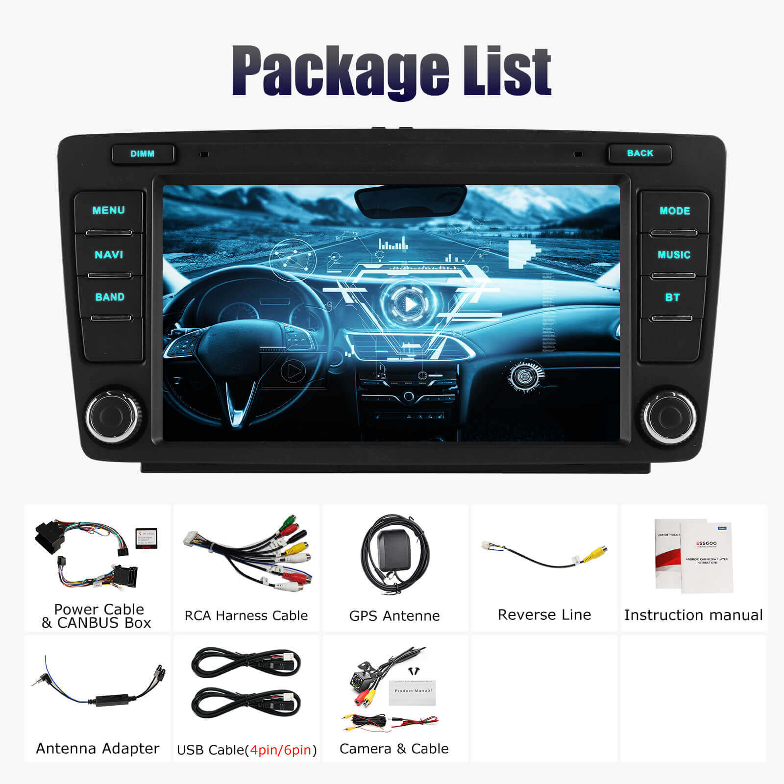 ESSGOO Car Stereo AR8001 8 Zoll Autoradio Octavia Android