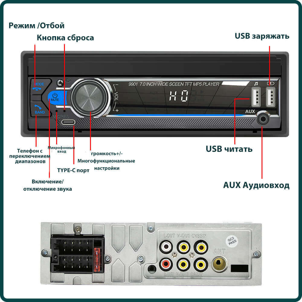 ESSGOO Car Stereo 9901 Autoradio 1-DIN 7 Zoll ausfahrbar