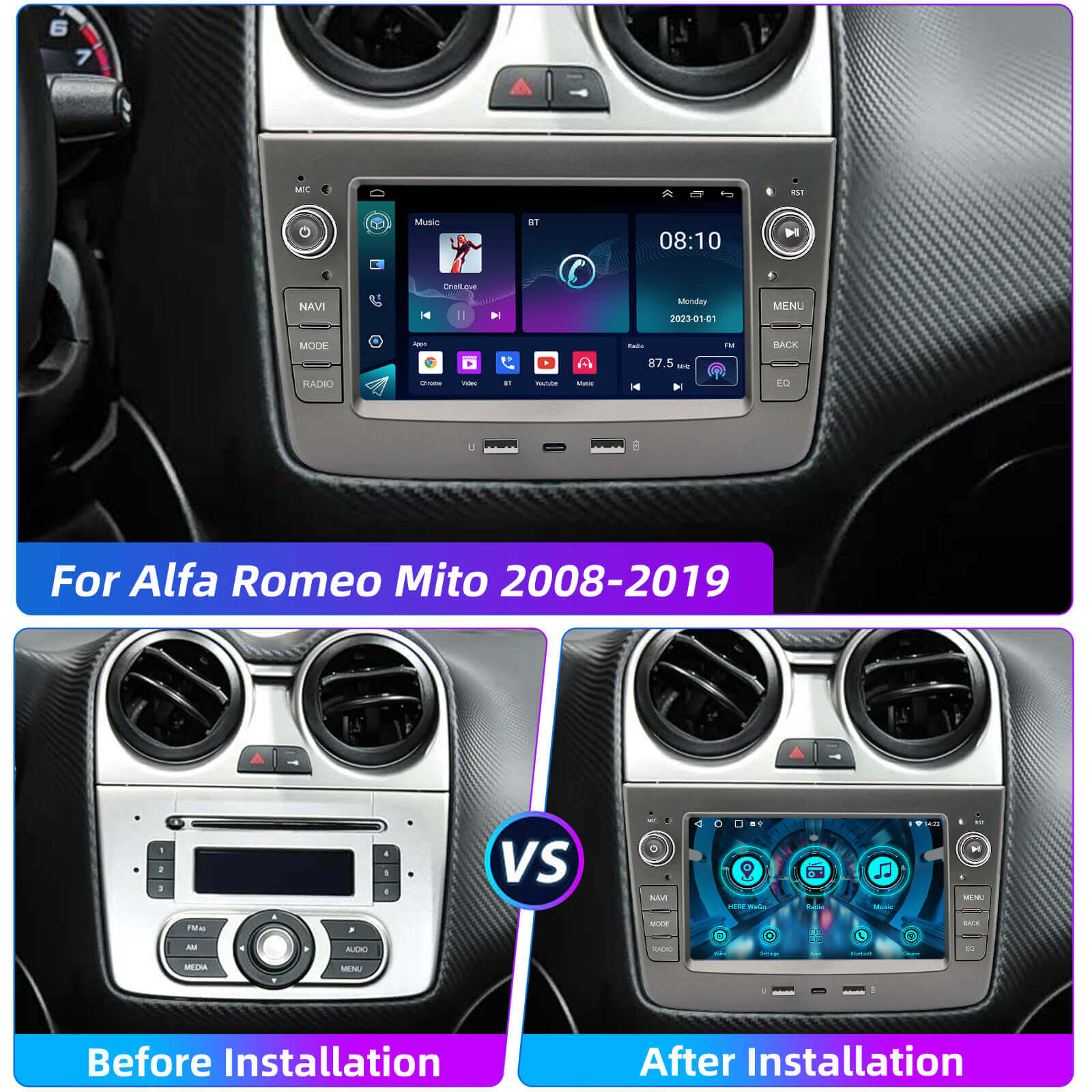 ESSGOO Car Stereo AR7005 Autoradio 7 Zoll für Alfa Mito
