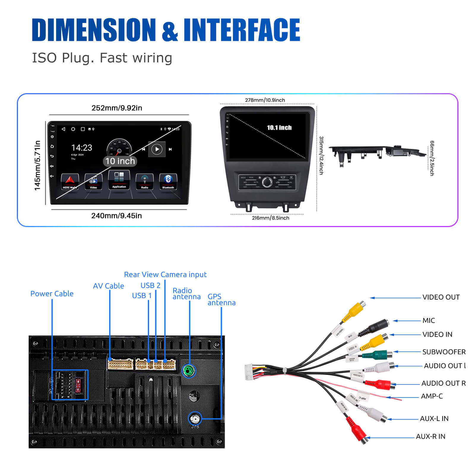 ESSGOO Car Stereo AR1001 Android14 Autoradio Mustang 10 Zoll