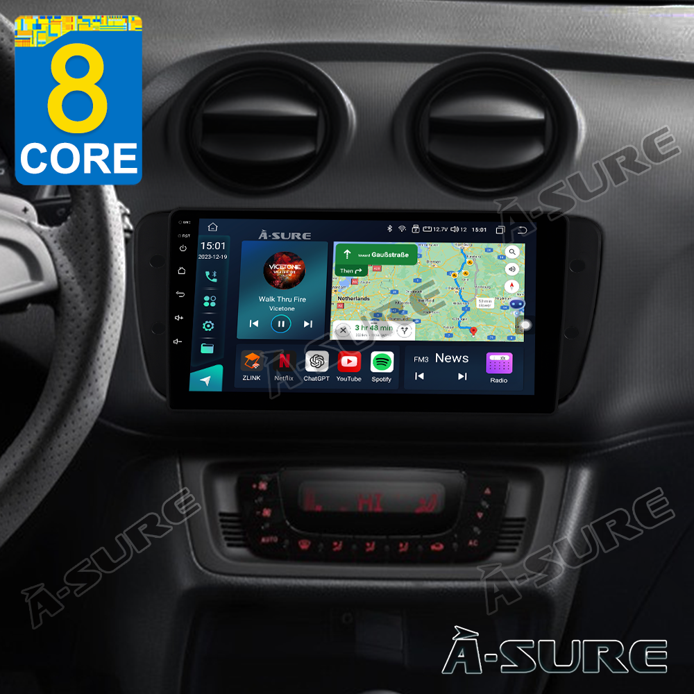 A-Sure GPS Autoradio 9 Zoll 4+64GB Android 13 Seat Ibiza
