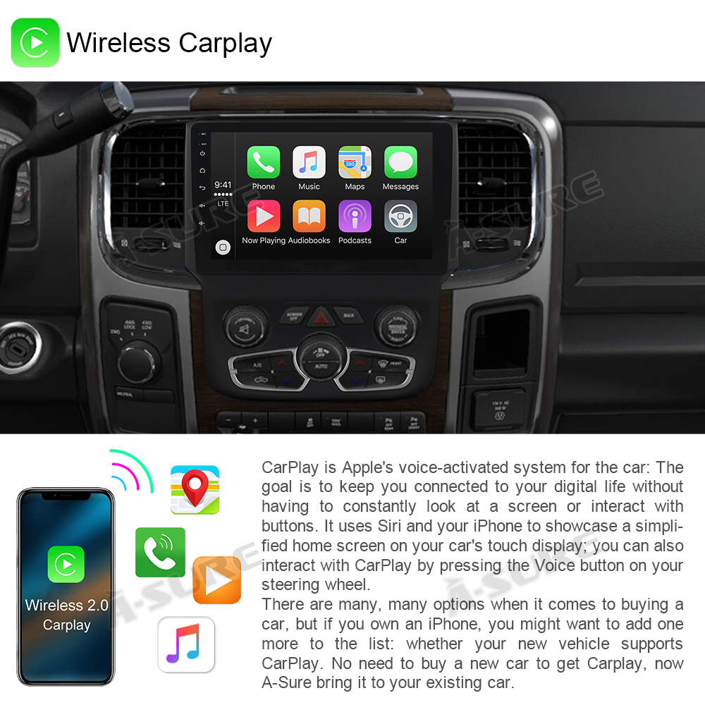 A-Sure GPS Dodge Ram 9 Zoll Autoradio Android 12 2+32GB