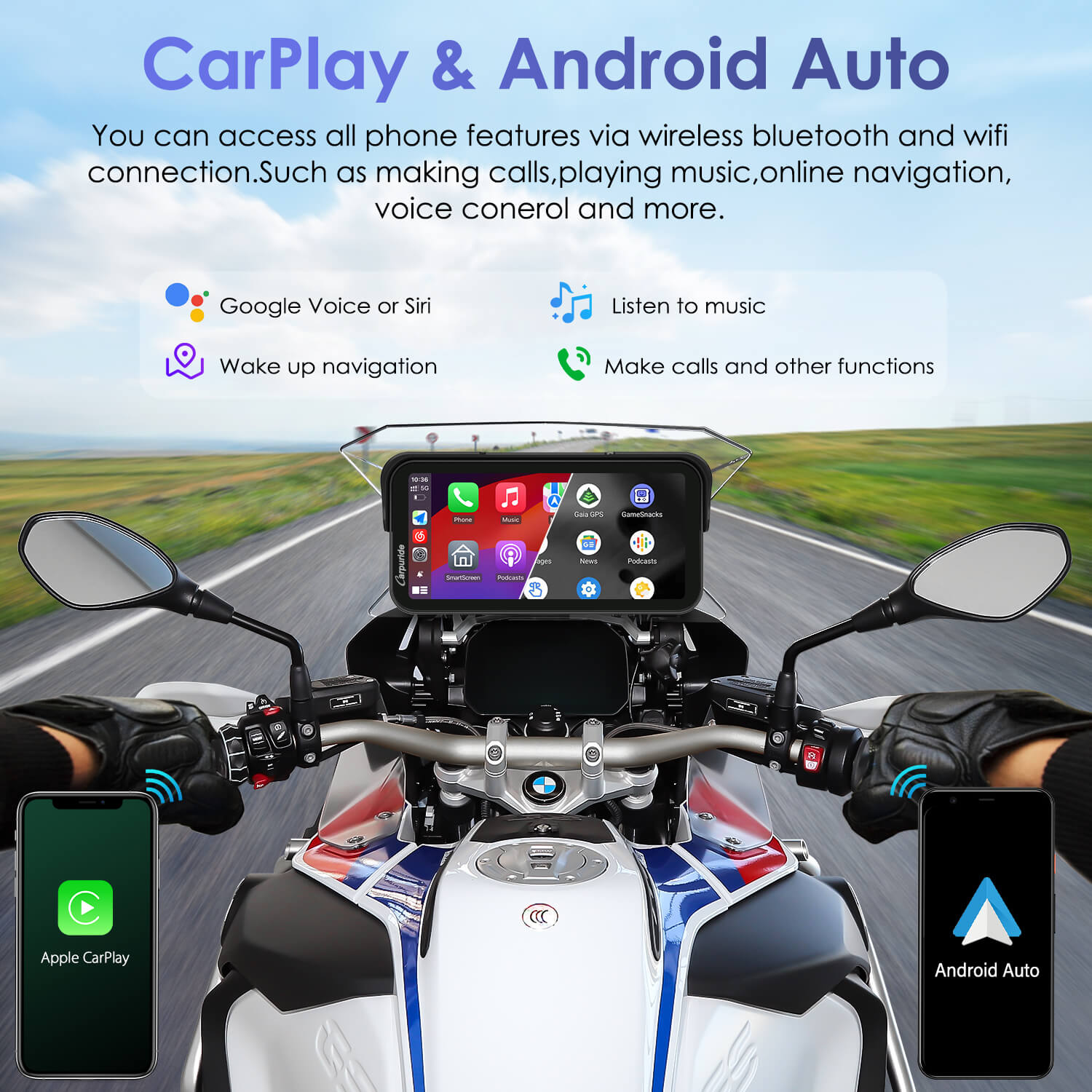 Carpuride W603B Motorrad CarPlay-Display BMW IP67 Controller