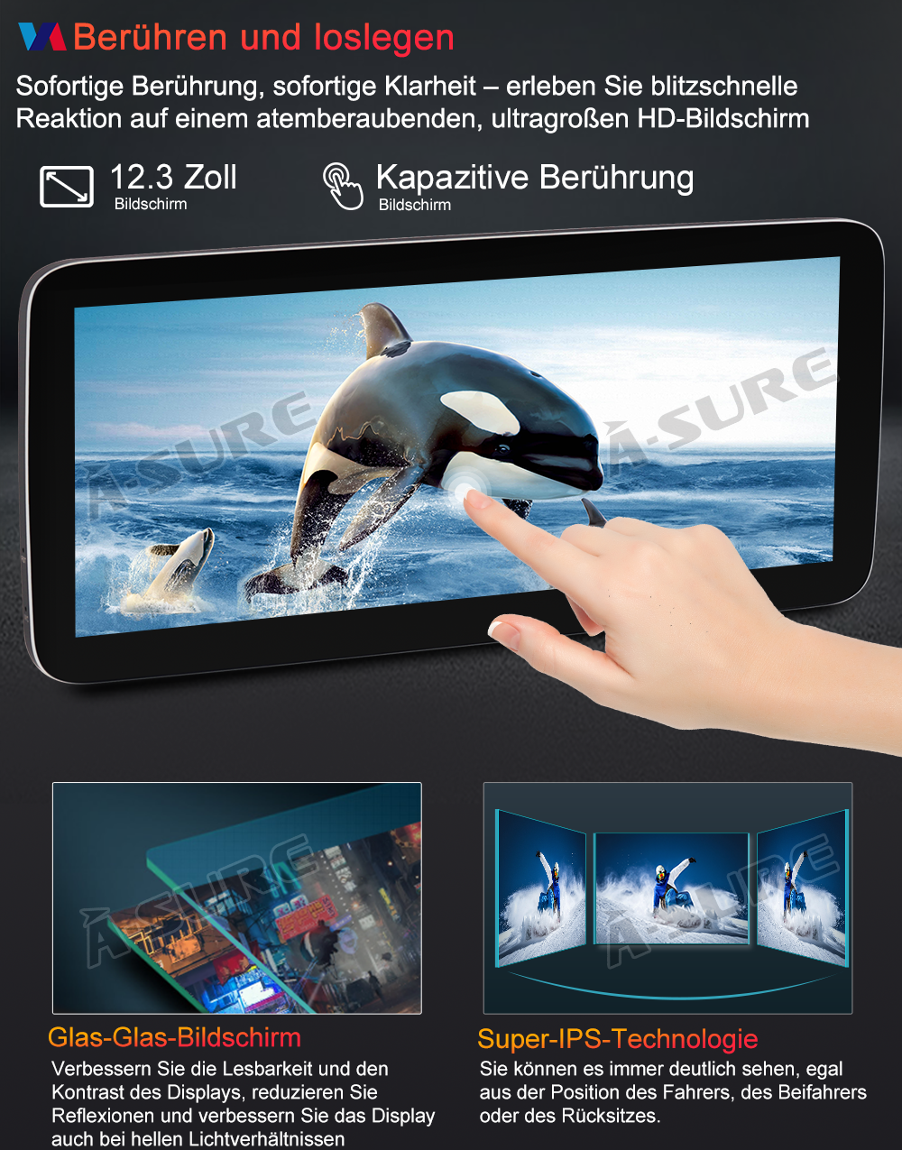 A-Sure GPS Autoradio 12,3 Zoll 4+64GB für Audi A4 B8