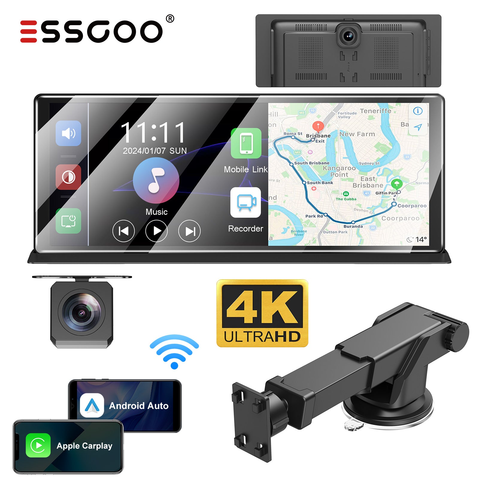 ESSGOO H16 11,3 Zoll CarPlay Display Dashcam 4K Wireless