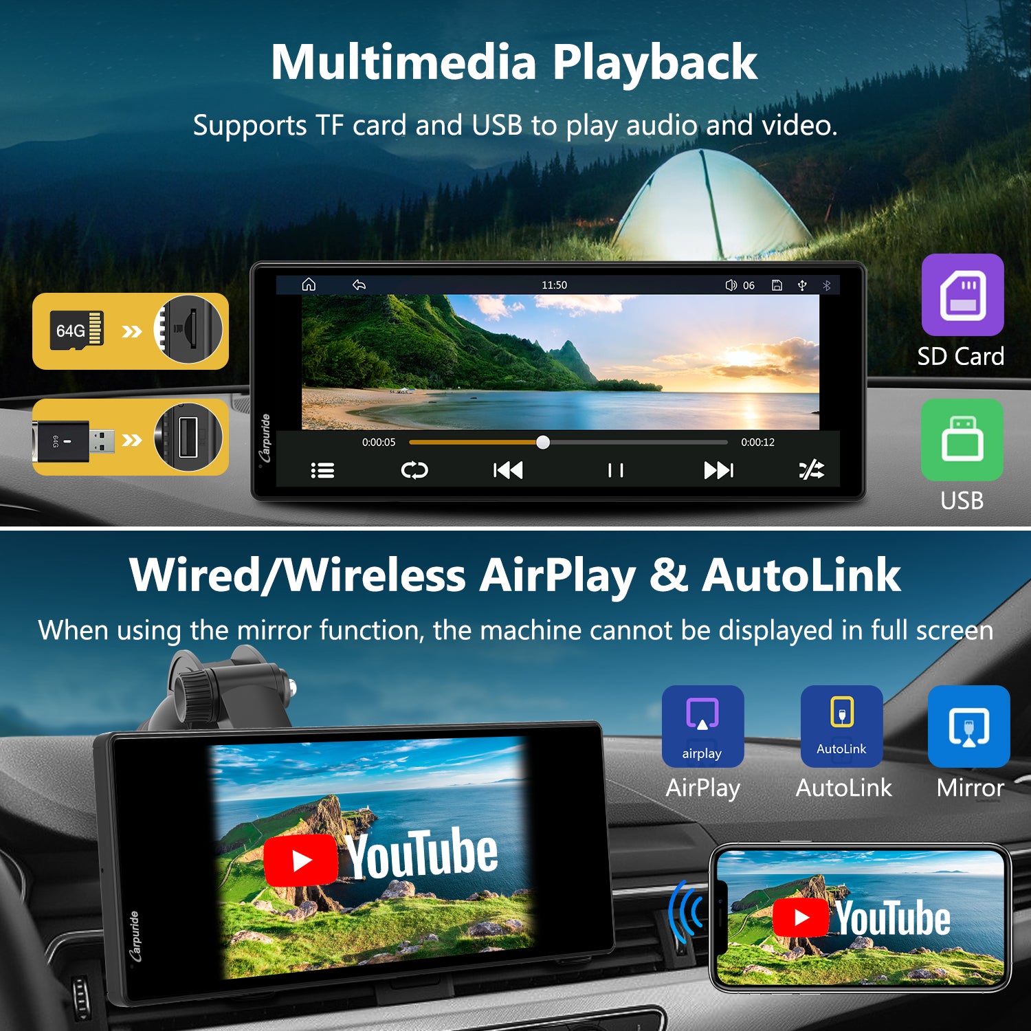 Carpuride Car Smart Stereo C92 CarPlay-Display 9,3-Zoll Kamera