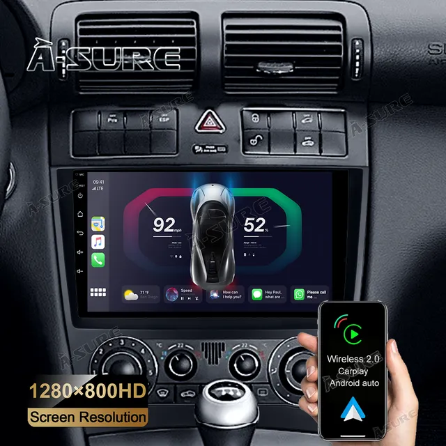 A-Sure GPS Autoradio 9 Zoll 2+32GB für Mercedes C W203 DAB+