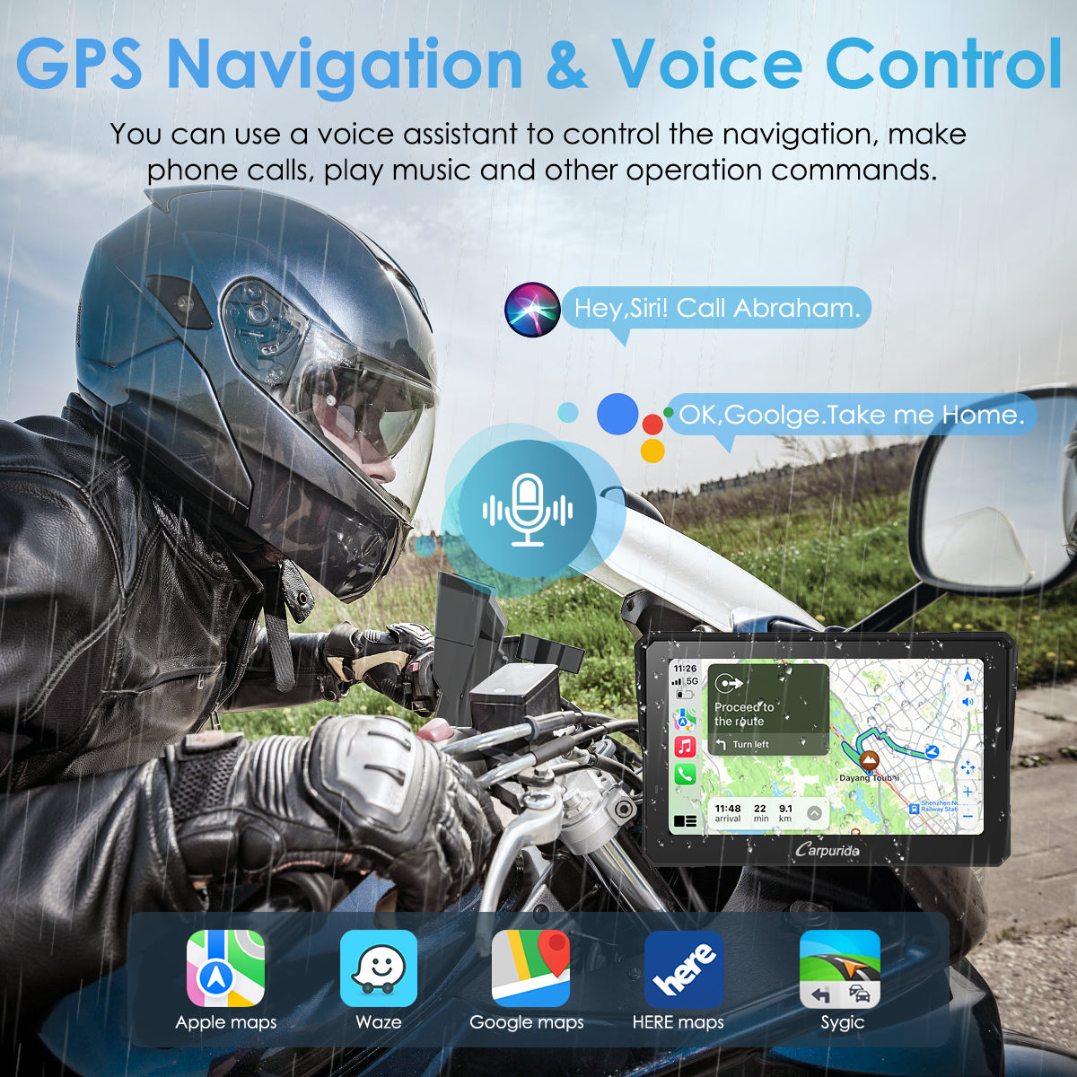 Carpuride Motorcycle Smart Stereo W502 Pro CarPlay-Display wasserdicht